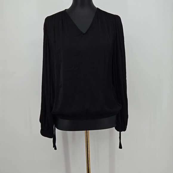 Catherine Malandrino Elegant Black Women's Top Ties At The Hips V Neckline SZ M - Picture 2 of 7